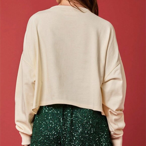 Apricot Casual Women's Sequins Christmas Light Holiday Sweatshirt - Picture 6 of 6